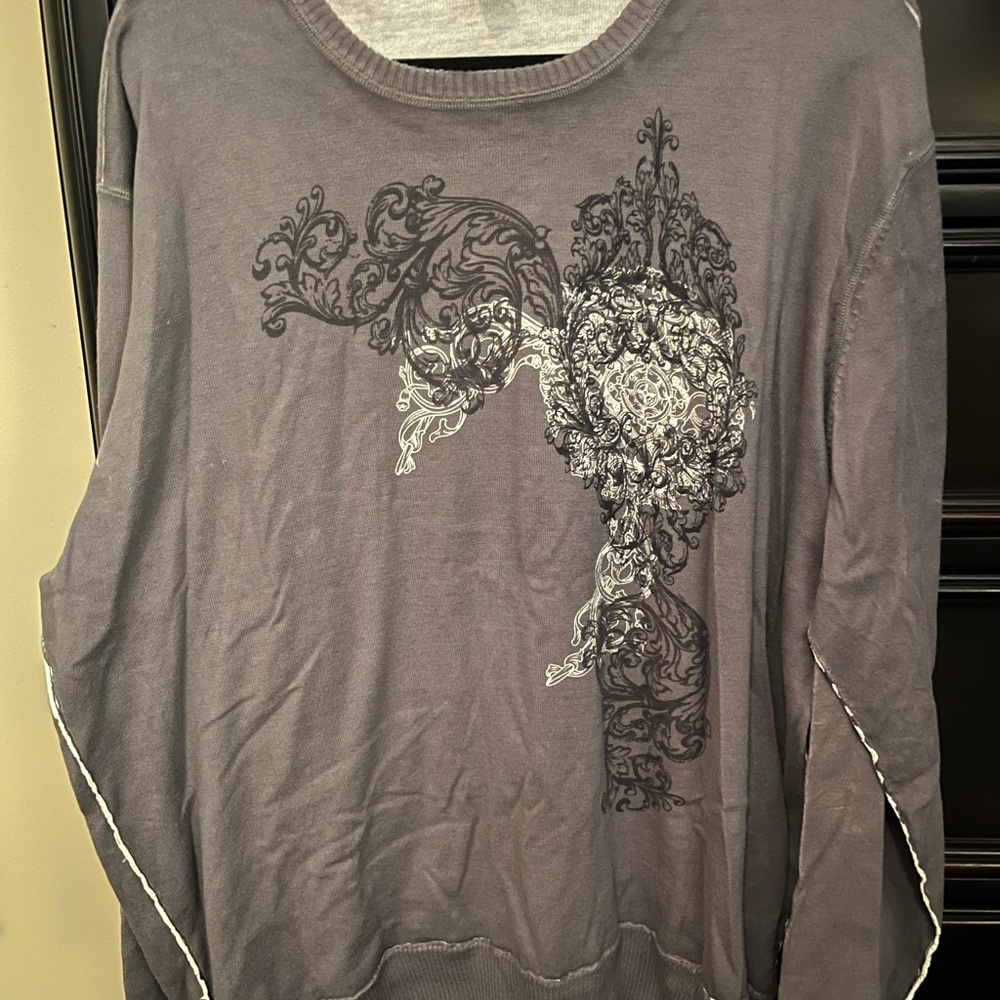 INC International Concepts Men's Charcoal Sweater with Ornate Pattern